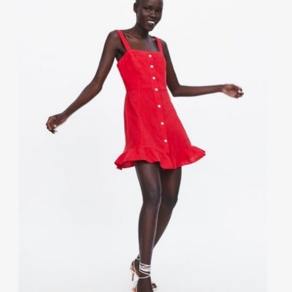 Zara dress Small button up front sleeveless peplum ruffle hem thick strap mini - Picture 12 of 12